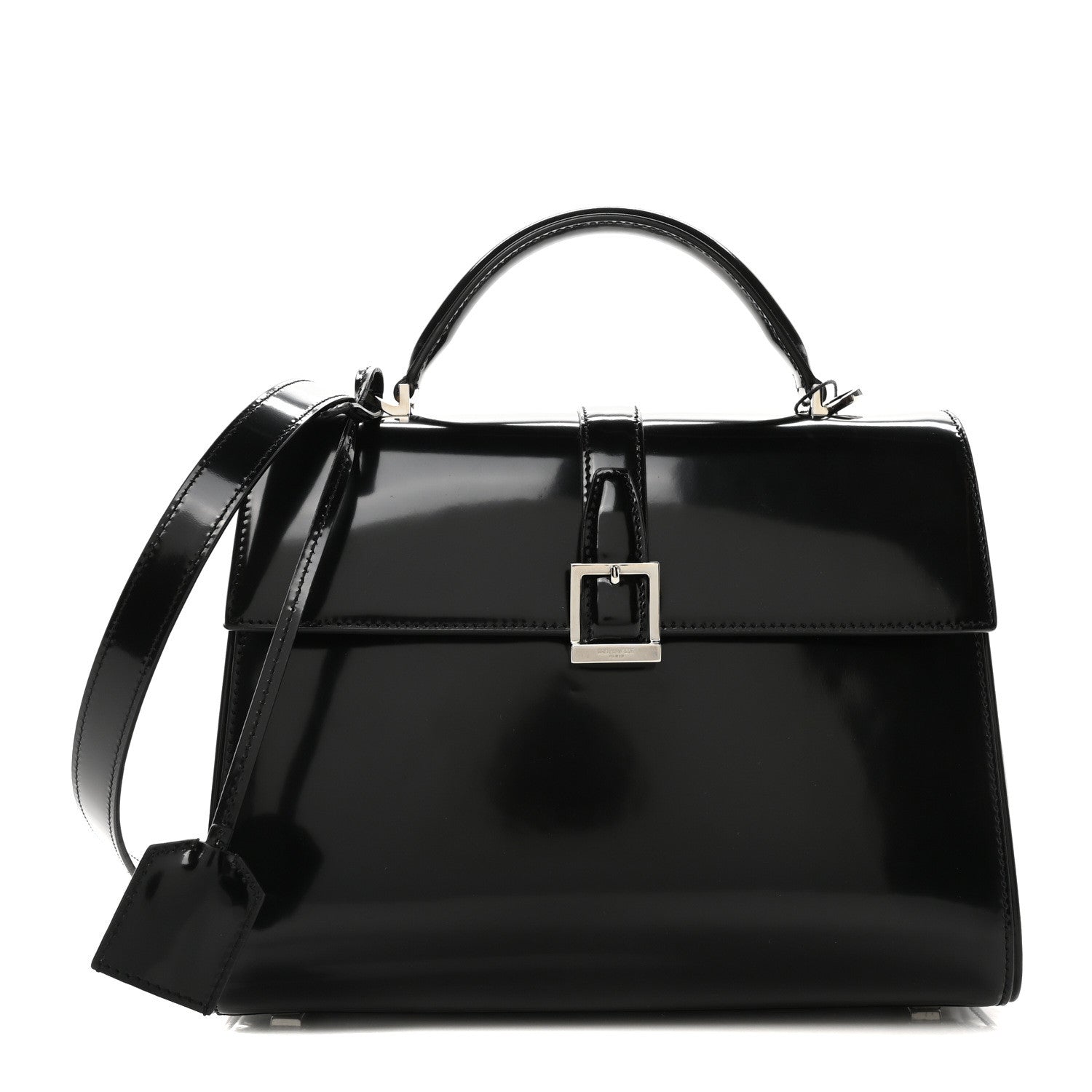 Shiny Calfskin Le Fermoir Top Handle Bag Small Black