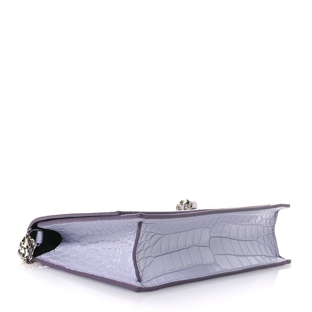 Calfskin Crocodile Embossed Skull Medium Shoulder Bag Lavender