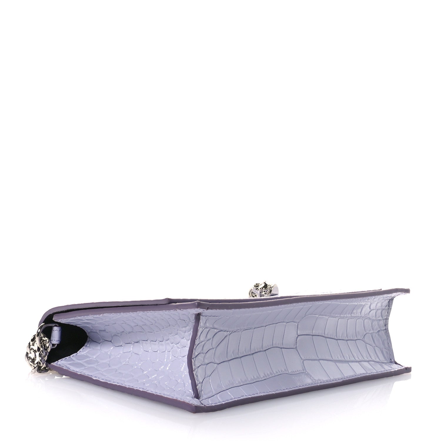 Calfskin Crocodile Embossed Skull Medium Shoulder Bag Lavender