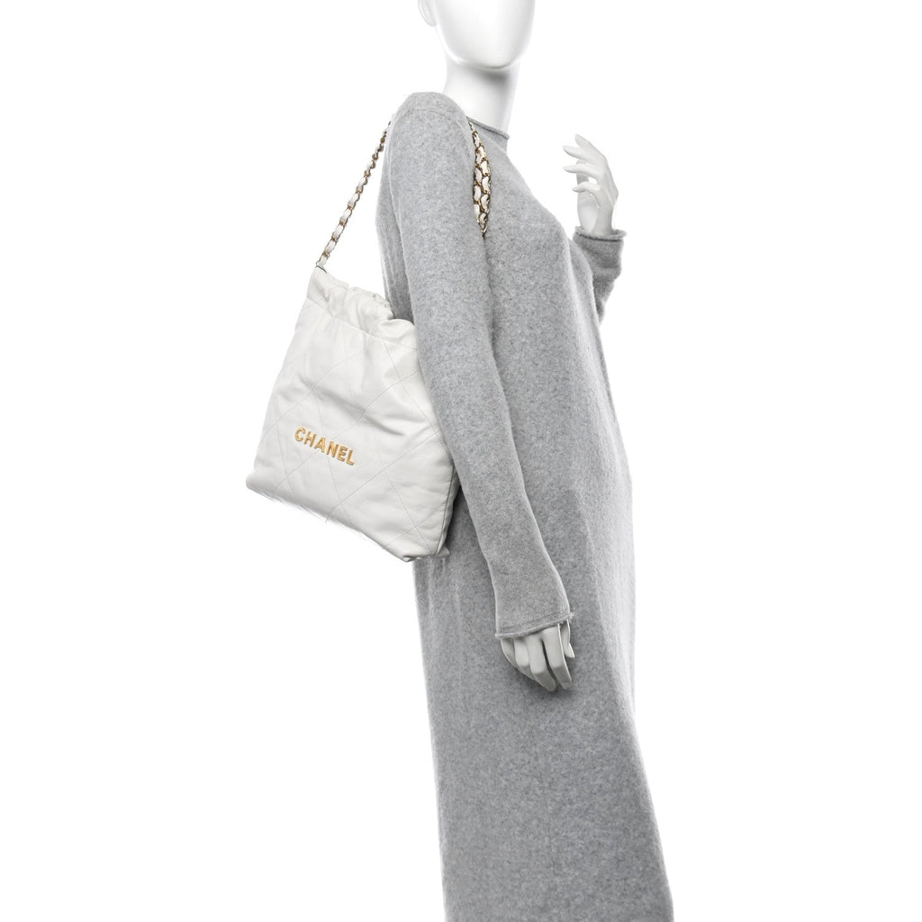 Shiny Calfskin Quilted Small Chanel 22 White