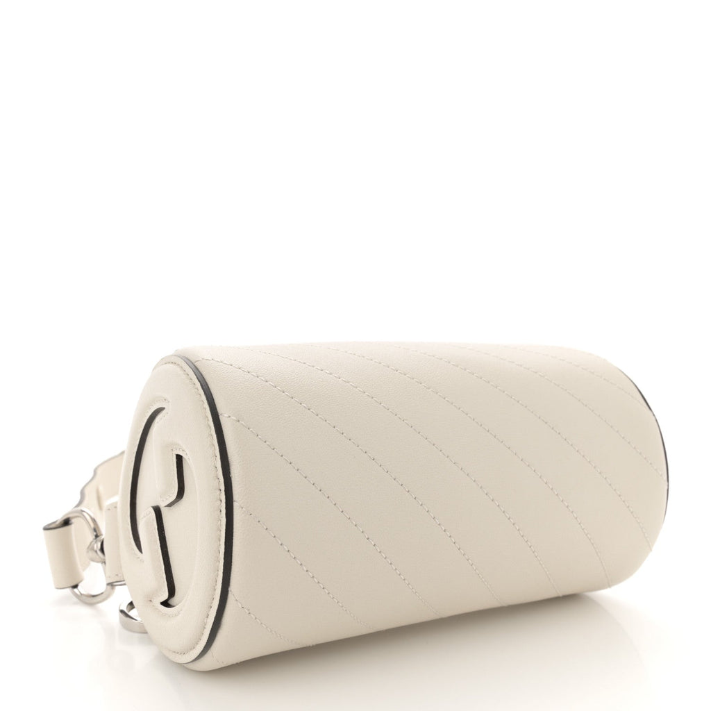 Sakai Be Green Calfskin Diagonal Stitched Mini Blondie Barrel Shoulder Bag Mystic White