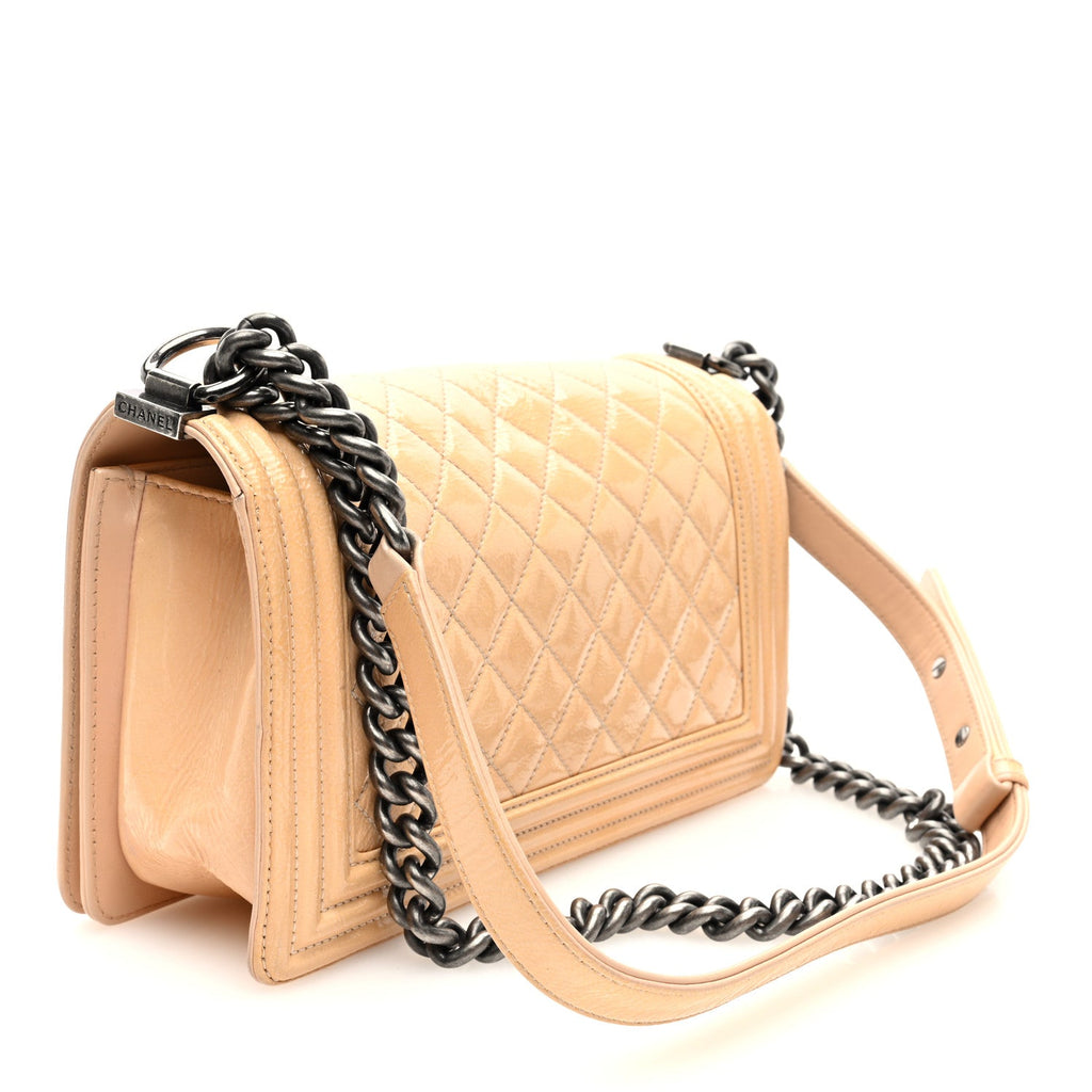 Patent Quilted Medium Boy Flap Beige