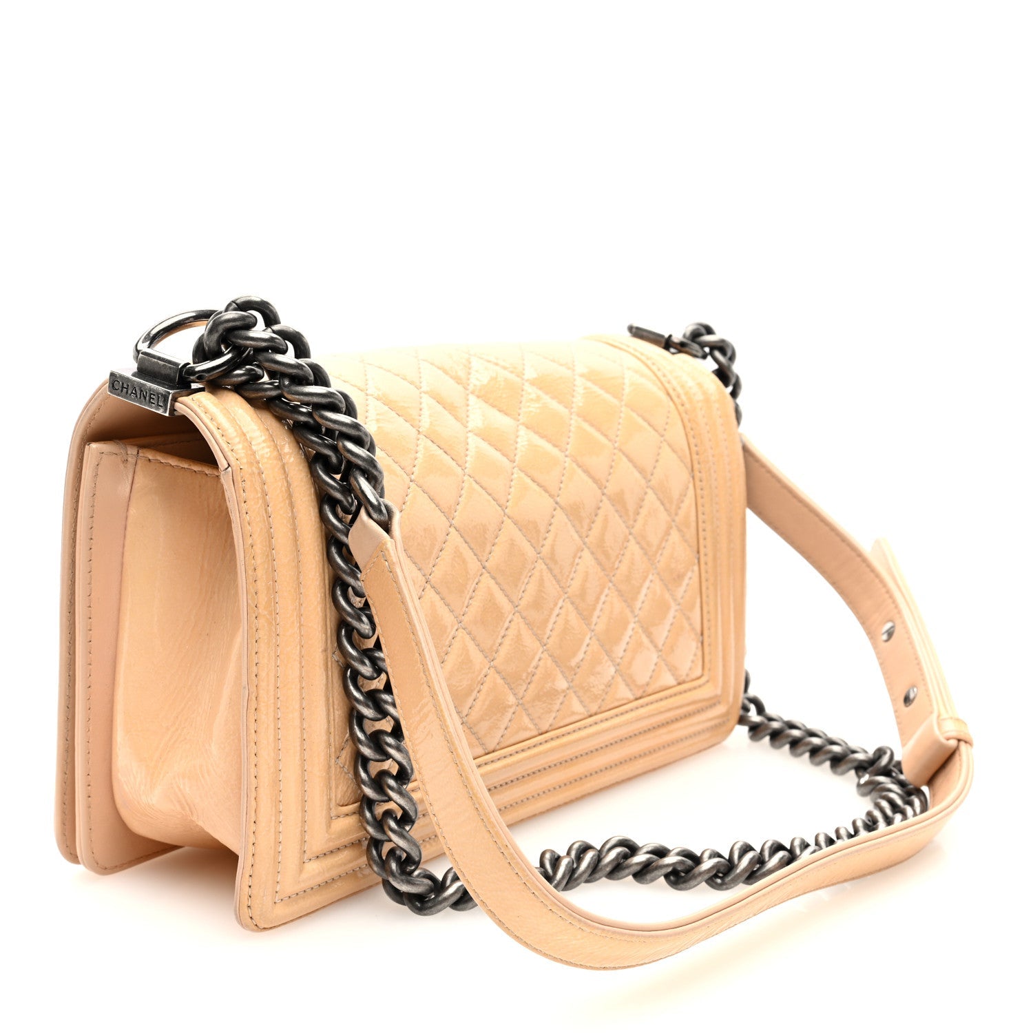 Patent Quilted Medium Boy Flap Beige