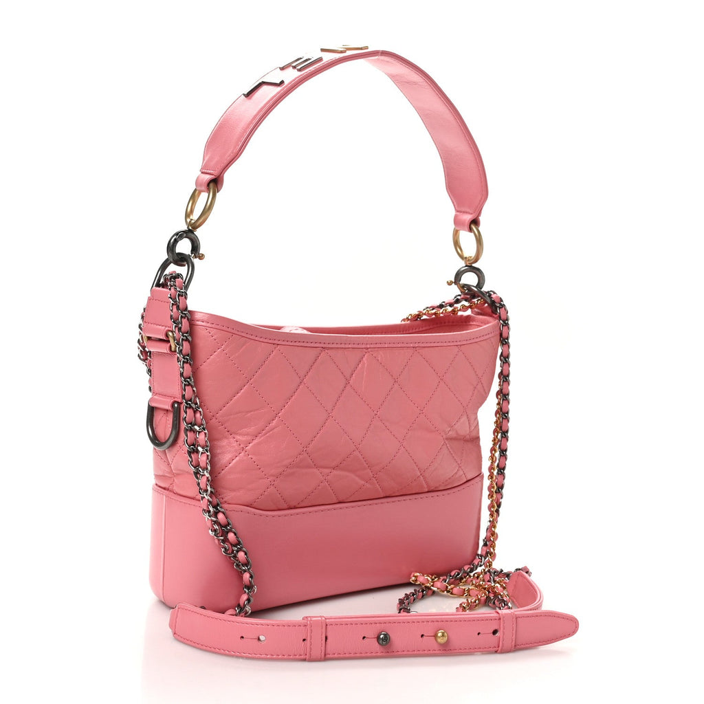 Aged Calfskin Quilted Medium Gabrielle Logo Hobo Rose