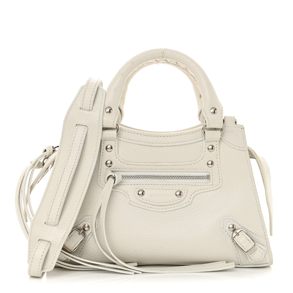 Grained Calfskin Neo Classic Silver Hardware Mini City White