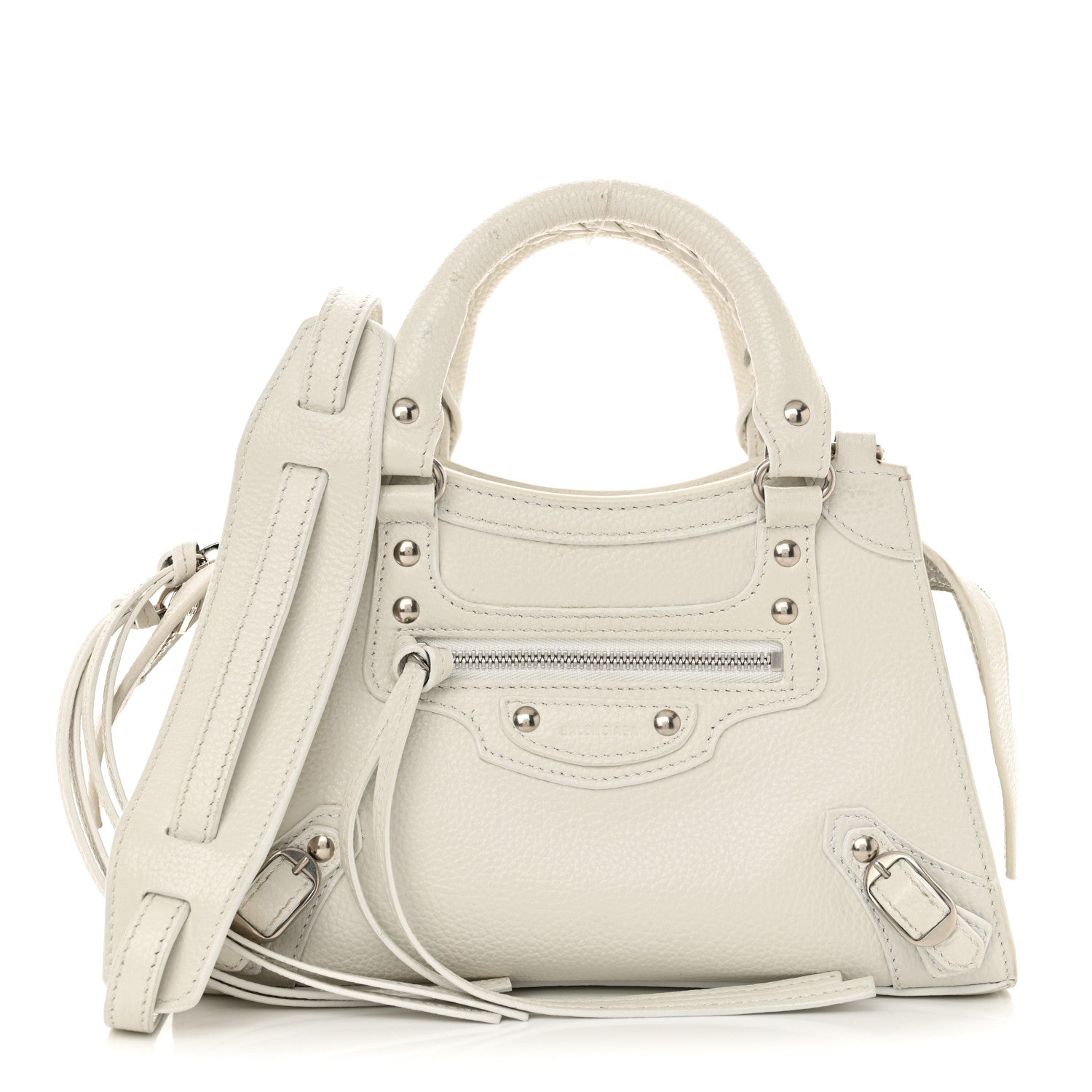 Grained Calfskin Neo Classic Silver Hardware Mini City White