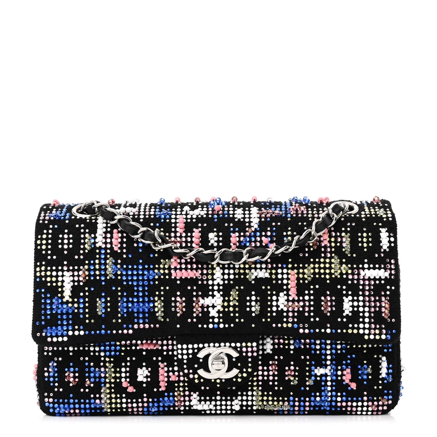 Crystal Tweed CC Medium Double Flap Black