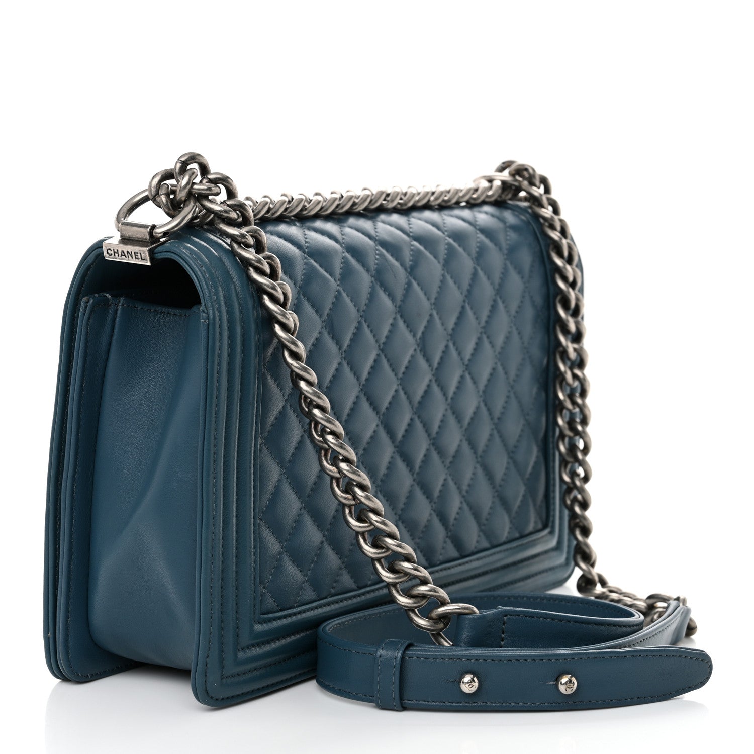 Lambskin Quilted New Medium Boy Flap Dark Blue