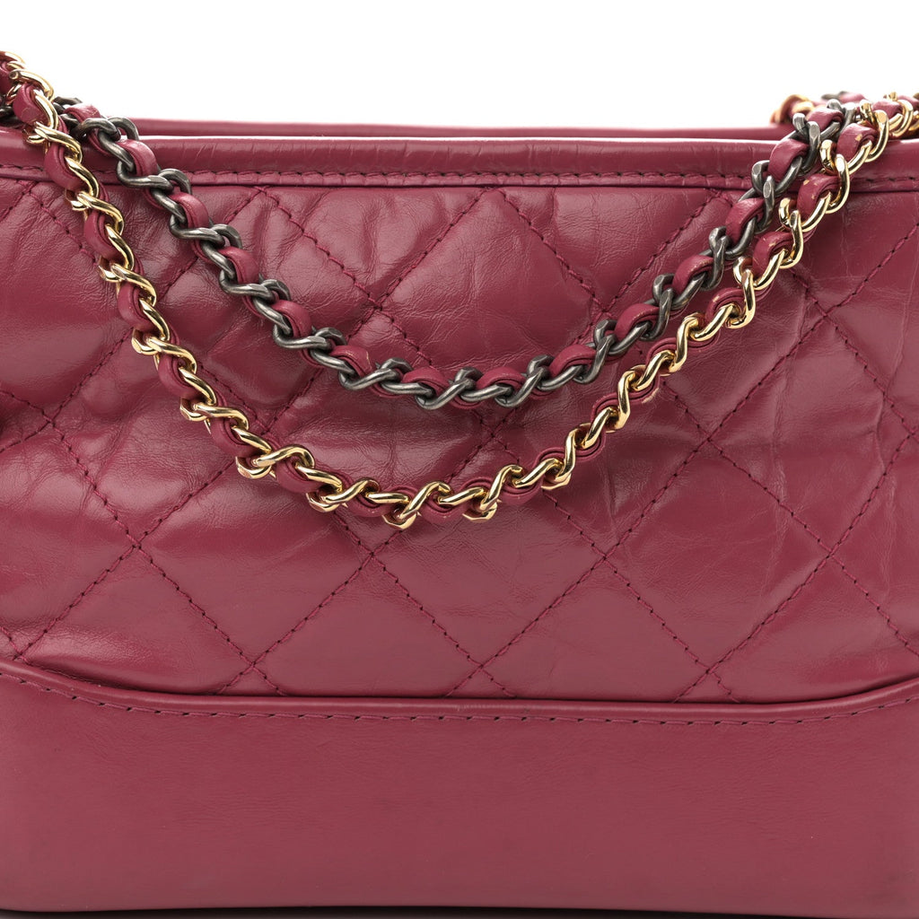 Aged Calfskin Quilted Small Gabrielle Hobo Dark Pink