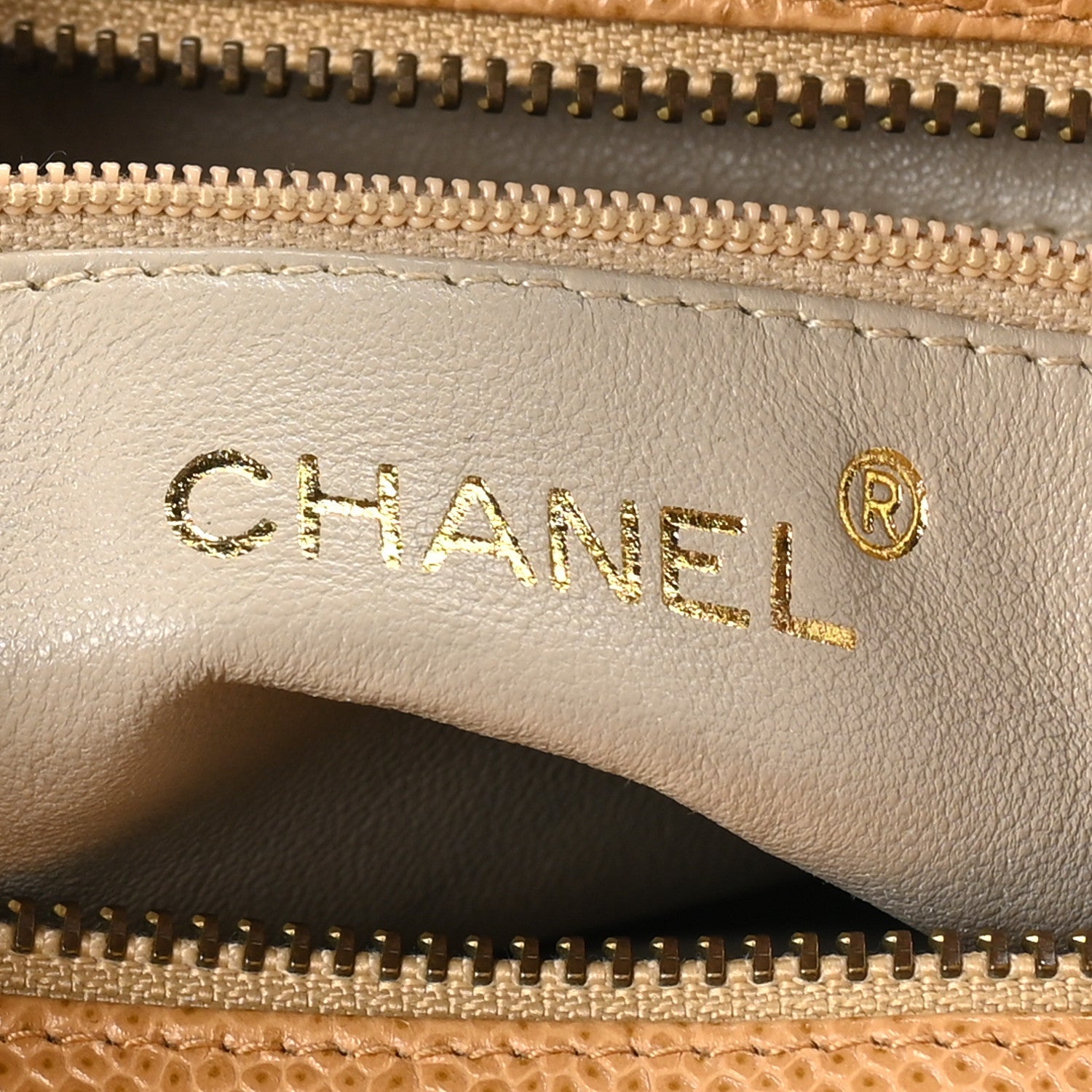 Caviar Chevron Tassel Tote Beige