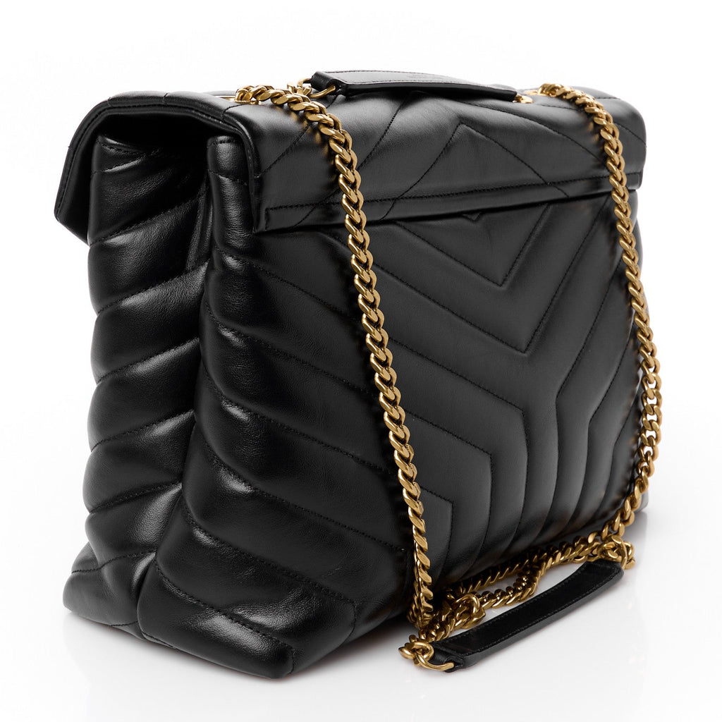 Calfskin Y Quilted Monogram Medium Loulou Chain Satchel Black