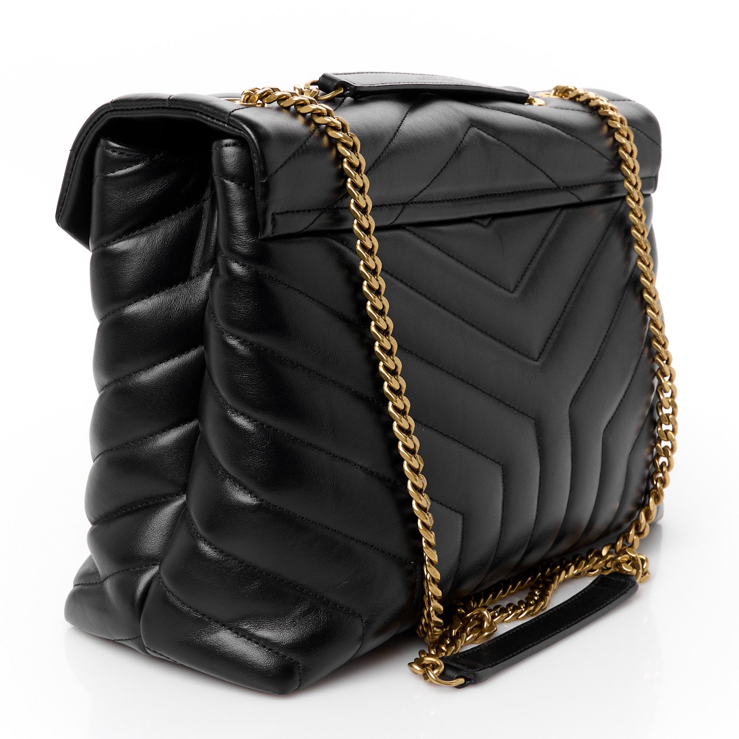 Calfskin Y Quilted Monogram Medium Loulou Chain Satchel Black