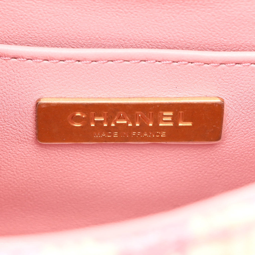 Tweed Handle Crush Top Handle Flap Bag Pink Ecru