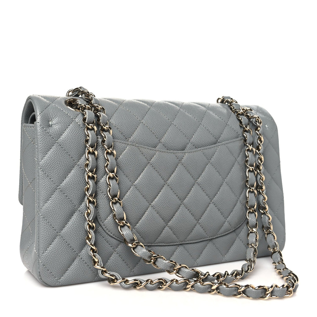 Caviar Quilted Medium Double Flap Grey