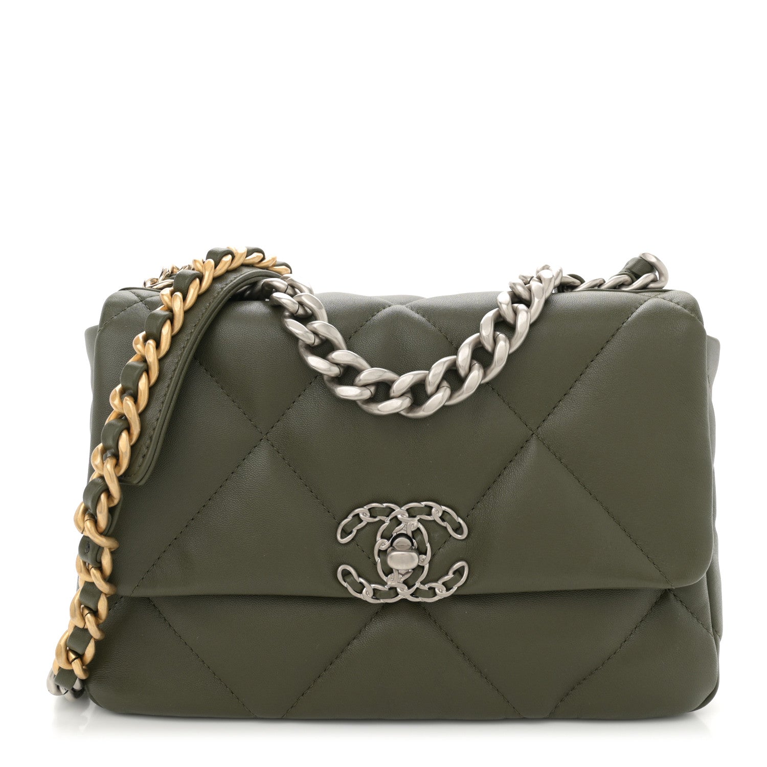 Lambskin Quilted Medium Chanel 19 Flap Khaki