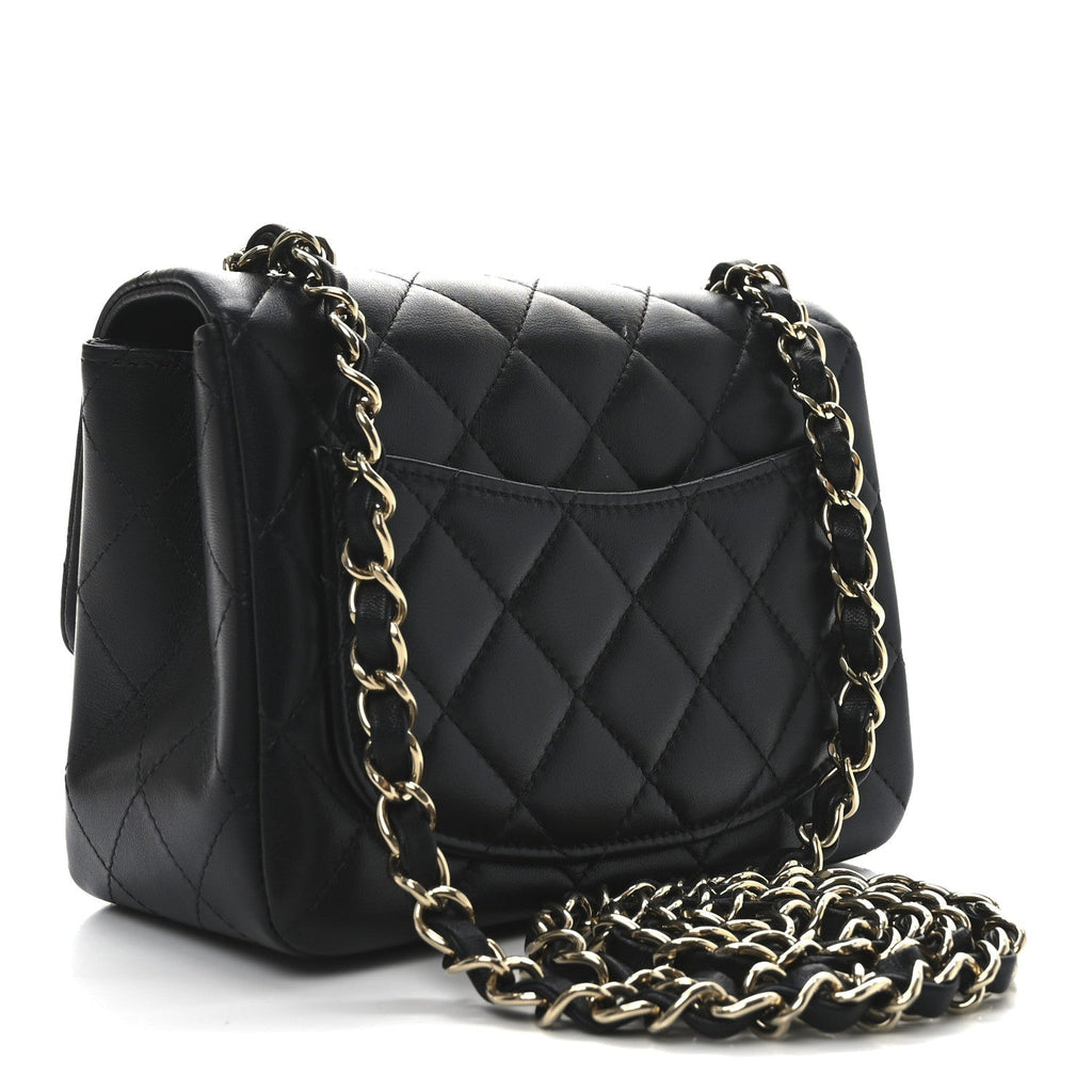 Lambskin Quilted Mini Square Flap Black