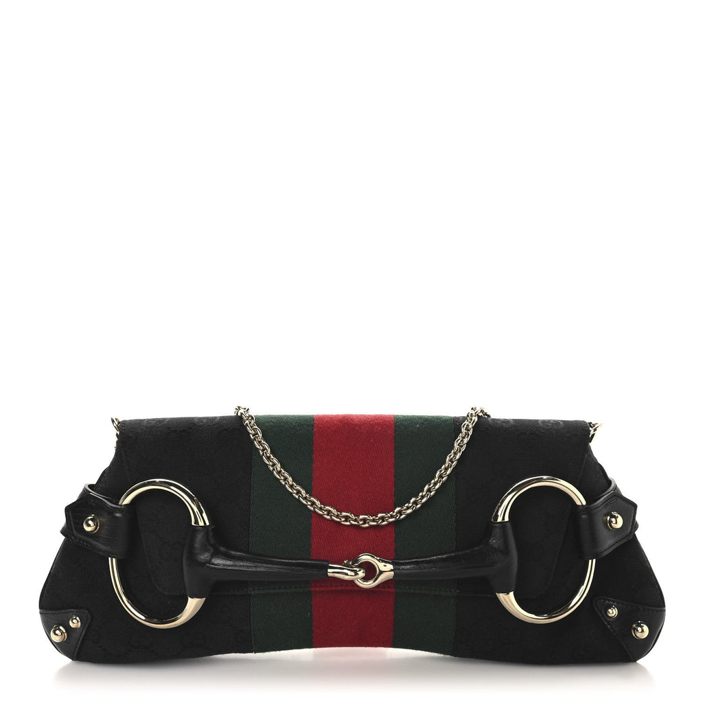 Monogram Web Horsebit Chain Clutch Black