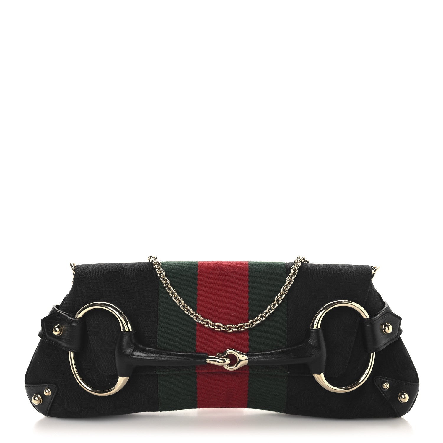 Monogram Web Horsebit Chain Clutch Black
