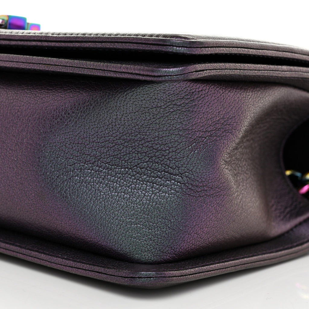 Iridescent Goatskin Quilted Medium Boy Flap Purple