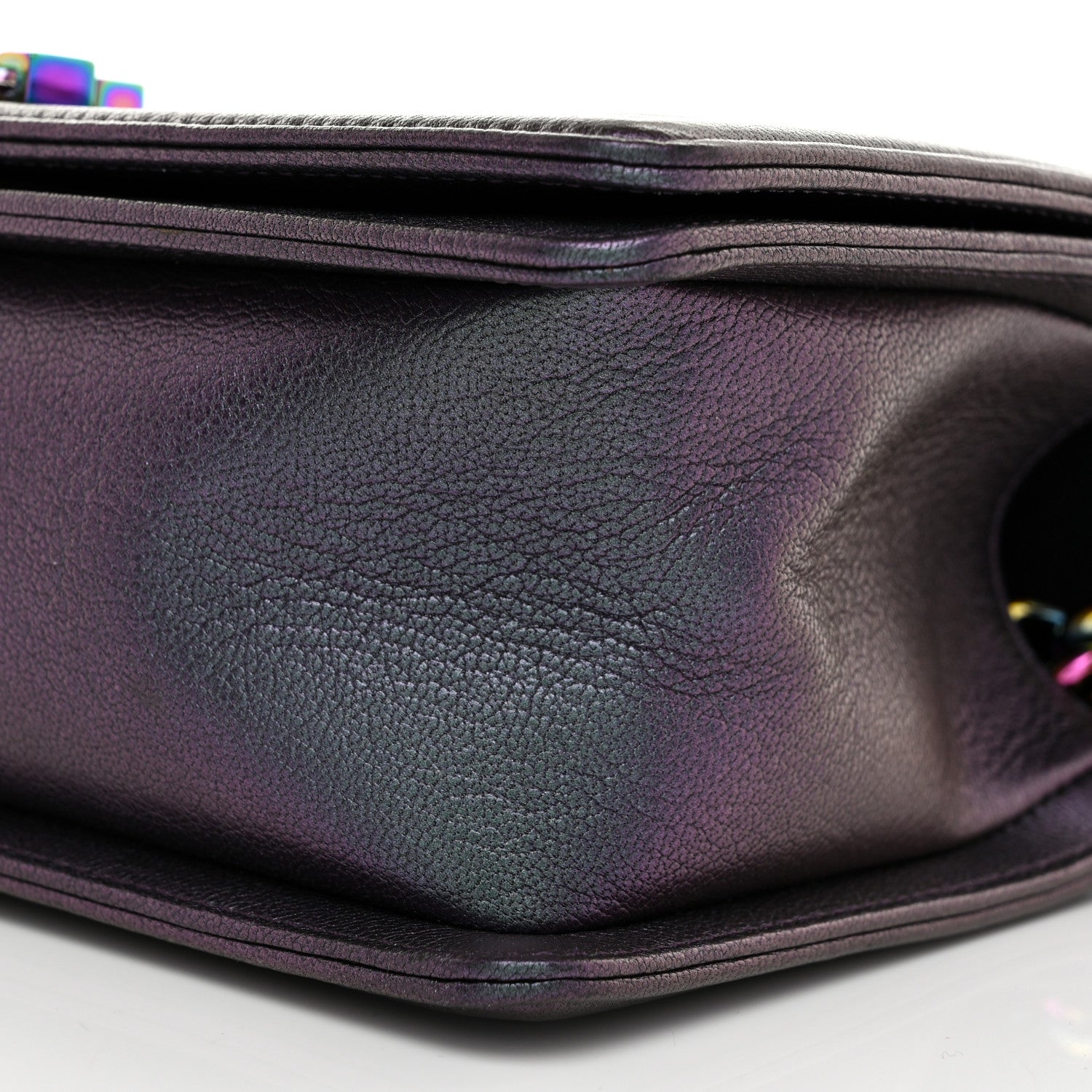 Iridescent Goatskin Quilted Medium Boy Flap Purple