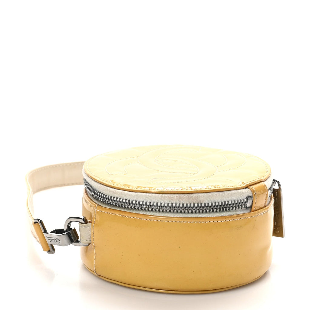Patent Quilted CC Chocolate Bar Round Shoulder Bag Yellow