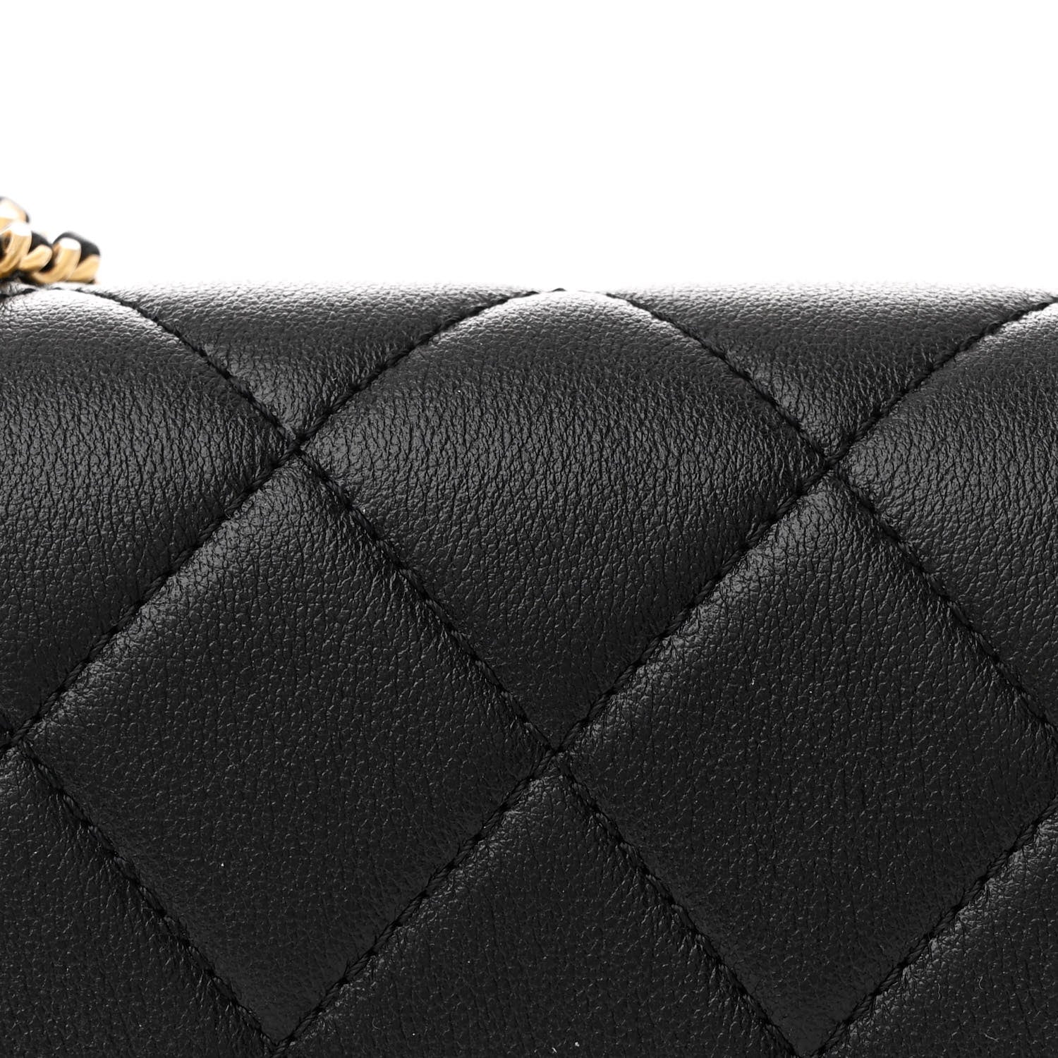Calfskin Quilted Mini Chain Strap Flap Black