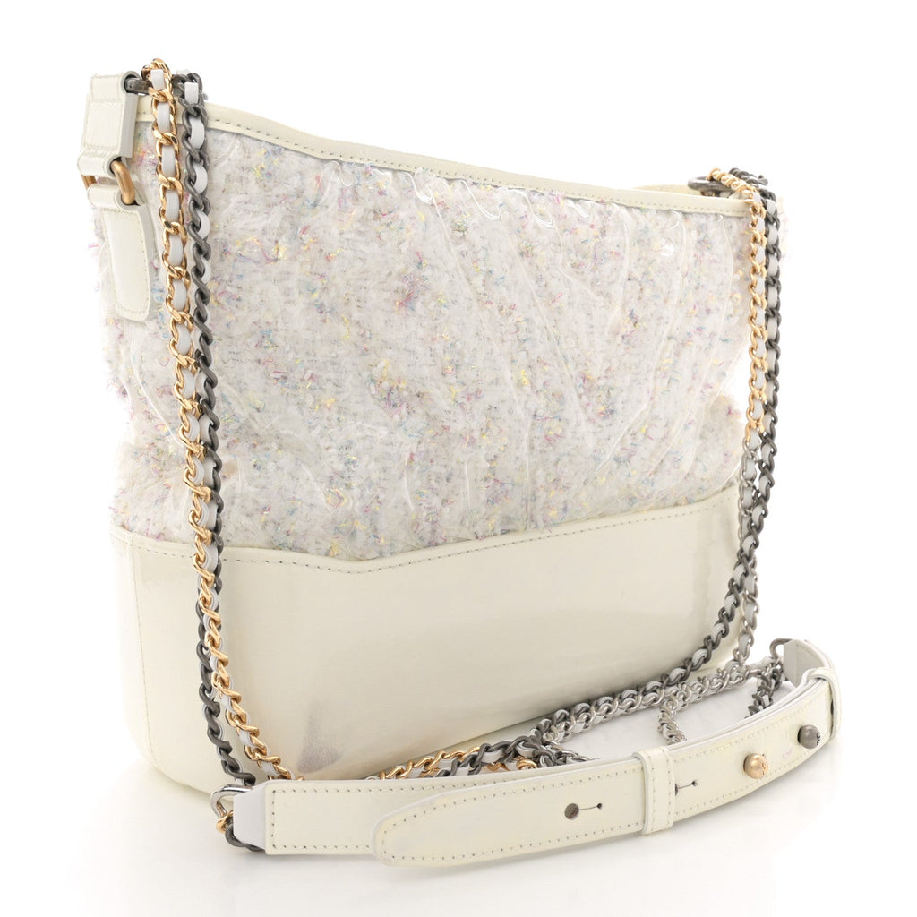 Tweed PVC Patent Chevron Quilted Medium Gabrielle Hobo White