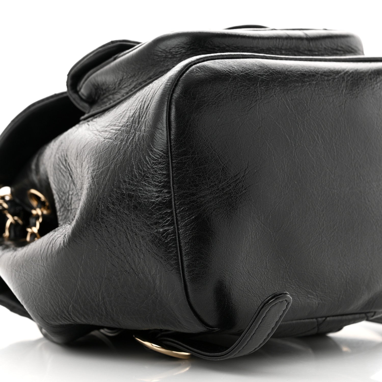 Glazed Aged Calfskin Quilted Small Duma Drawstring Backpack Black