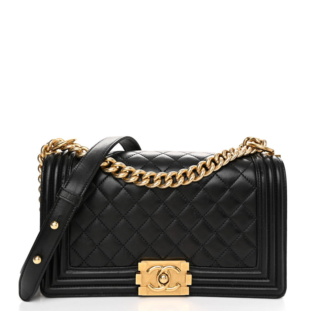 Lambskin Quilted Medium Boy Flap Black