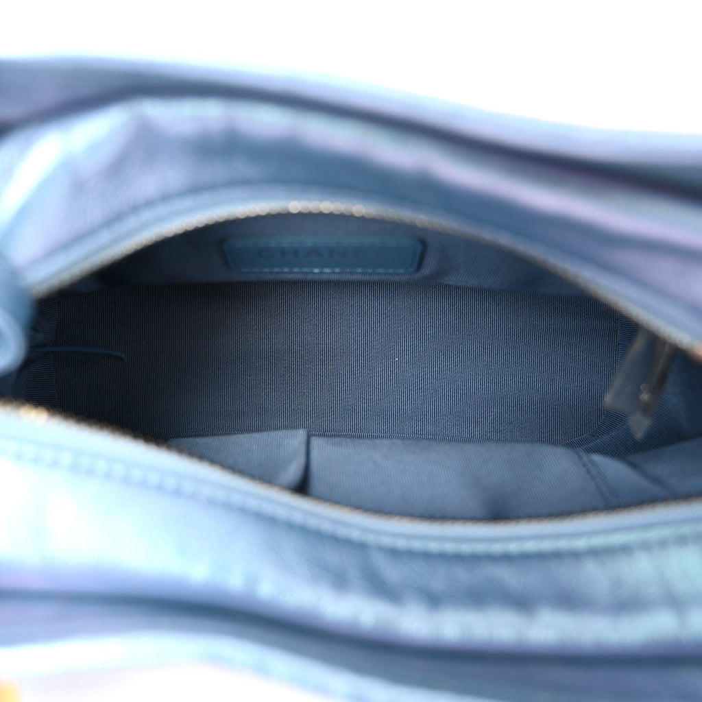 Iridescent Aged Calfskin Quilted Small Gabrielle Hobo Blue