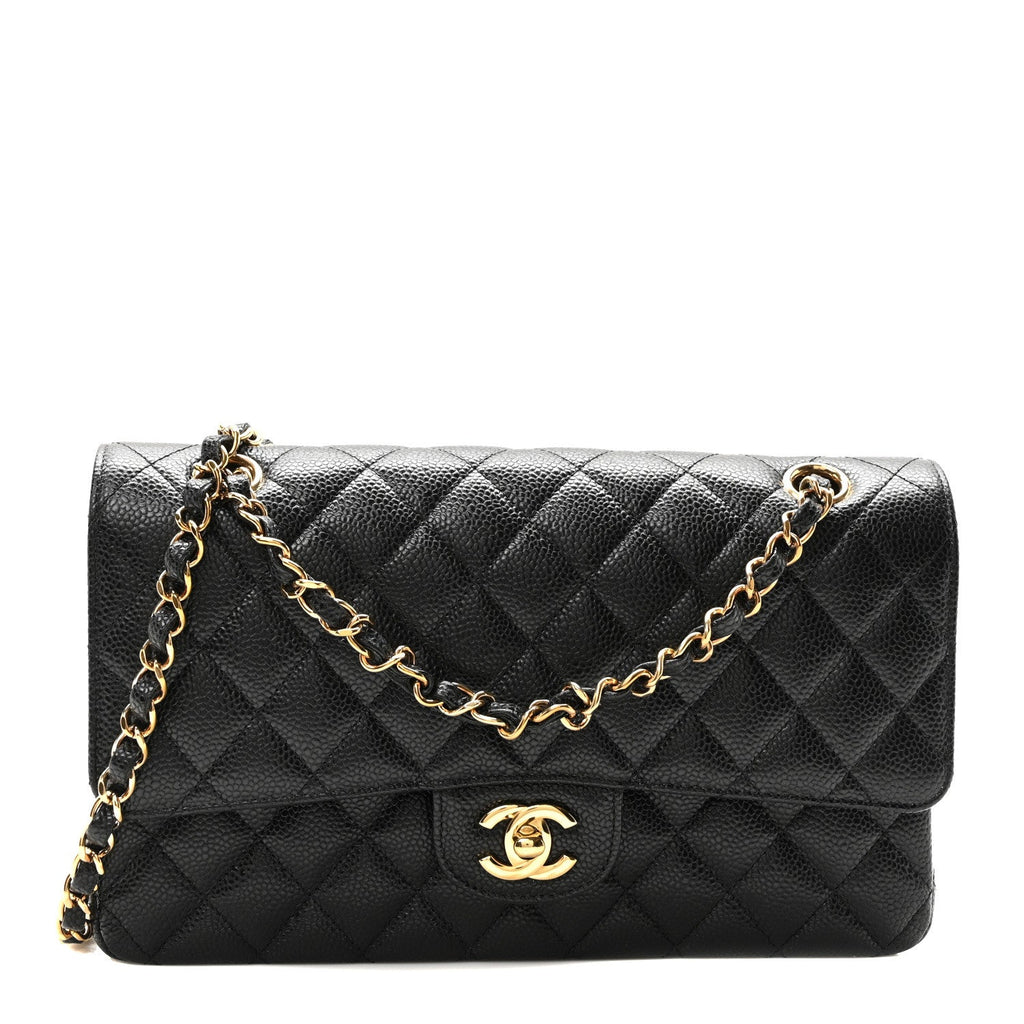 Caviar Quilted Medium Double Flap Black