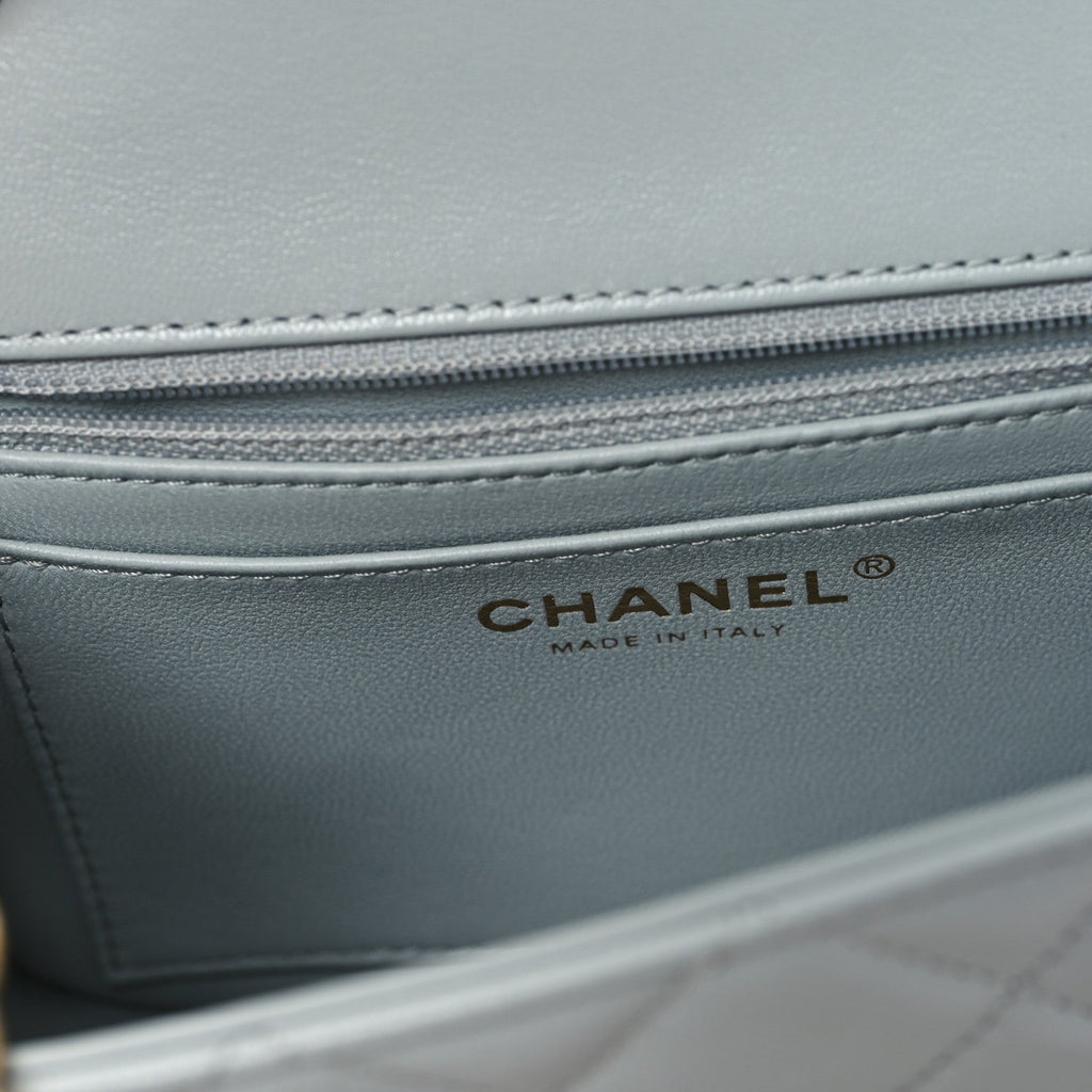 Grained Calfskin Quilted Flap Light Blue