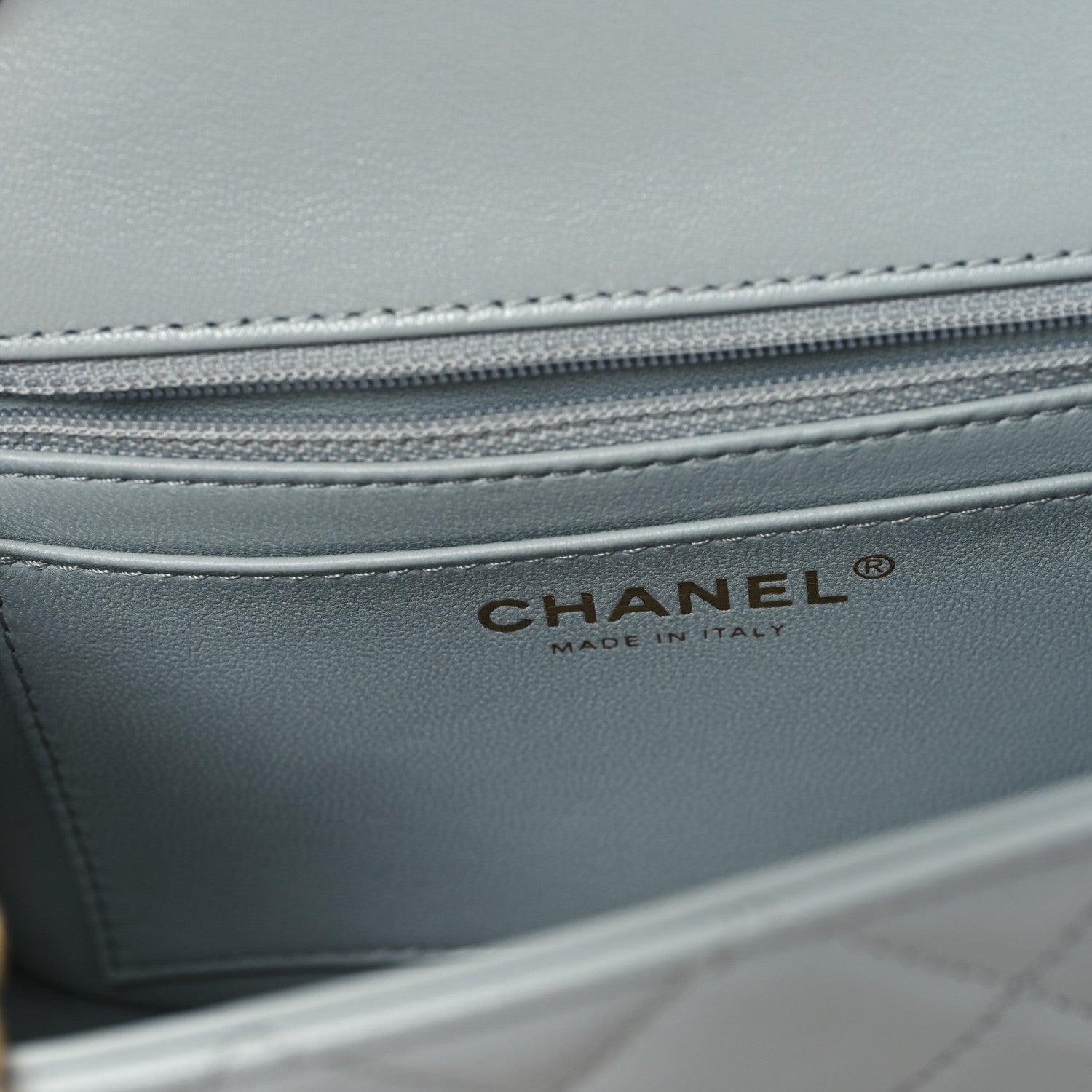 Grained Calfskin Quilted Flap Light Blue