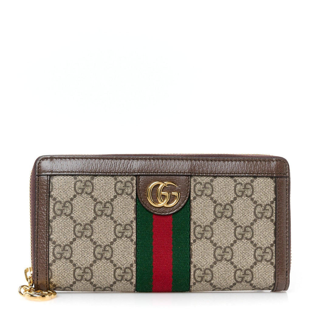 GG Supreme Monogram Web Ophidia Zip Around Wallet Brown