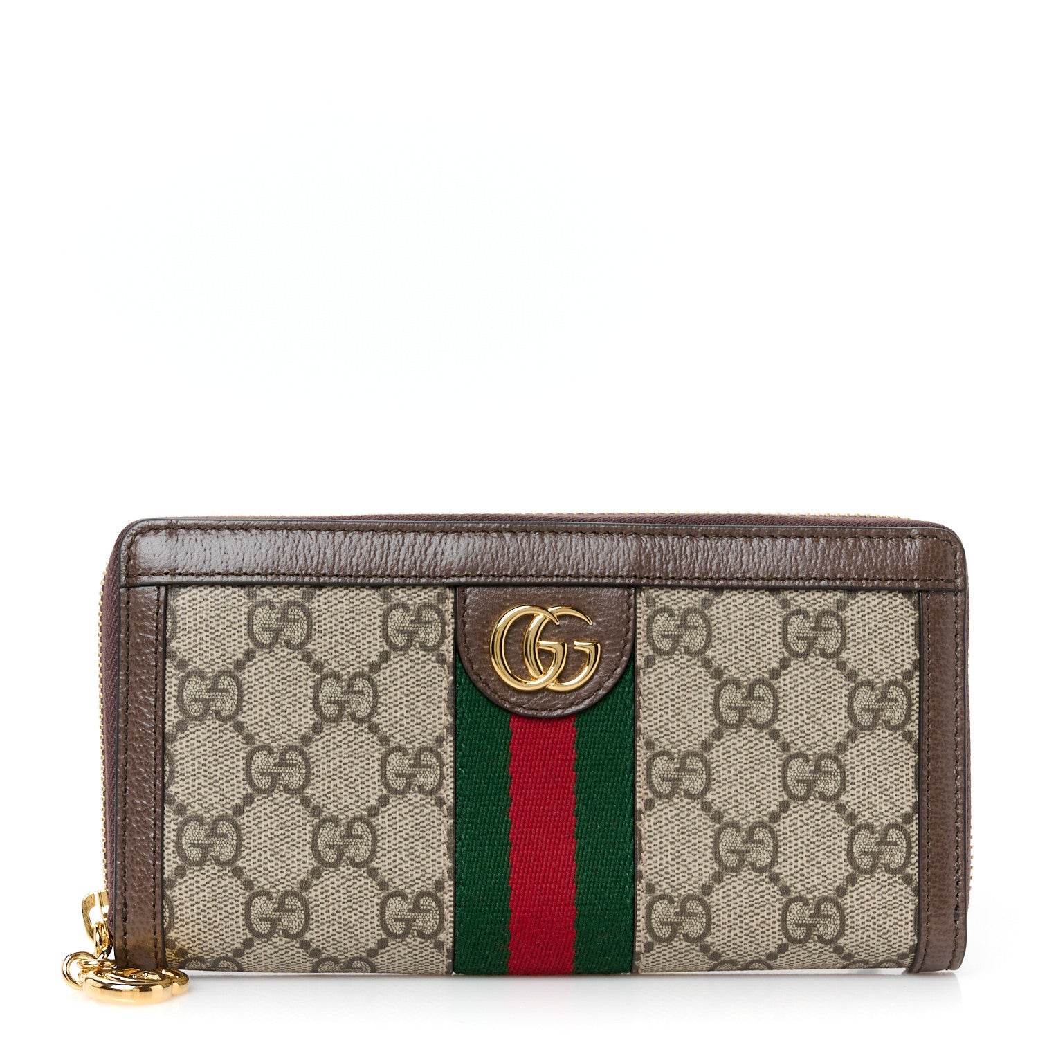GG Supreme Monogram Web Ophidia Zip Around Wallet Brown