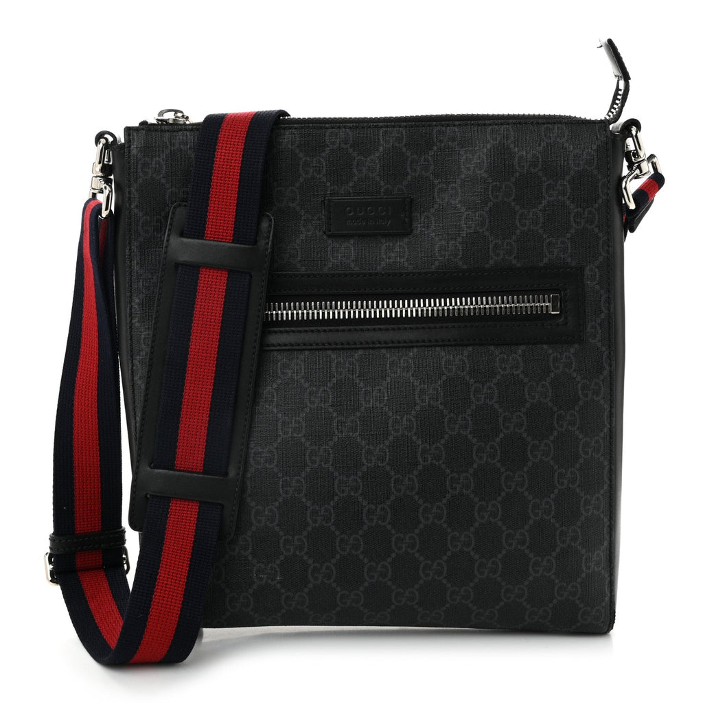 GG Supreme Monogram Web Small Flat Messenger Bag Black Grey