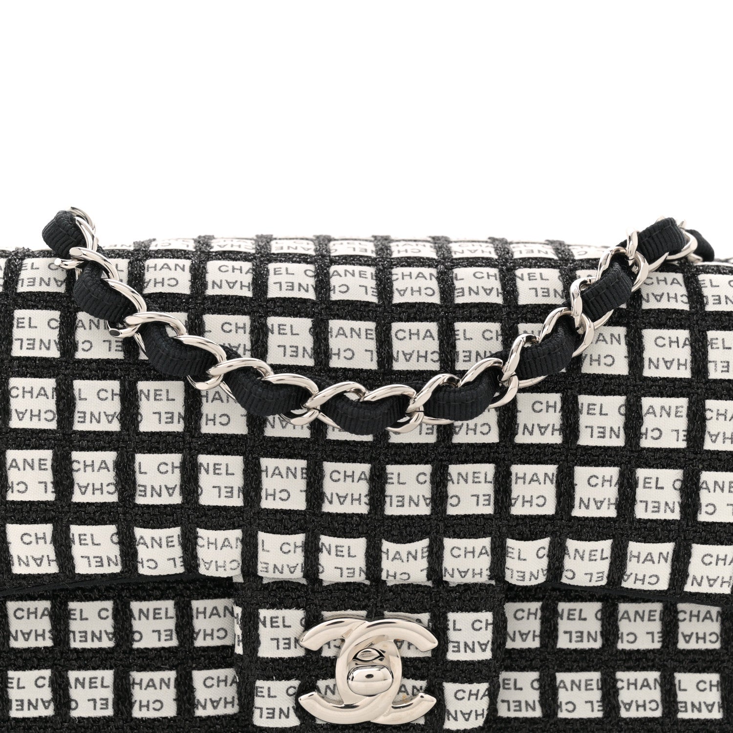 Ribbon Tweed Mini Rectangular Flap Black Ivory