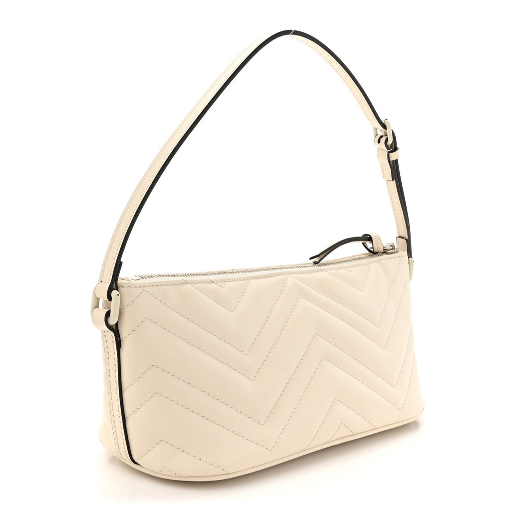 Calfskin Matelasse Chevron Monochrome GG Marmont Sling Shoulder Bag Mystic White