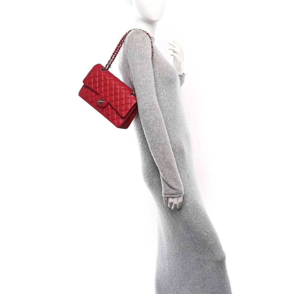 Caviar Quilted Medium Double Flap Dark Red