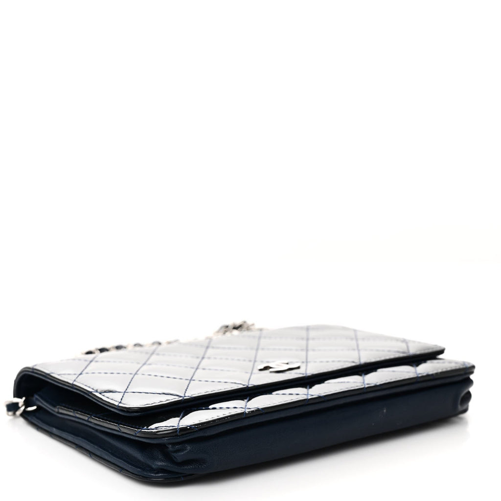 Patent Quilted Wallet On Chain WOC Blue