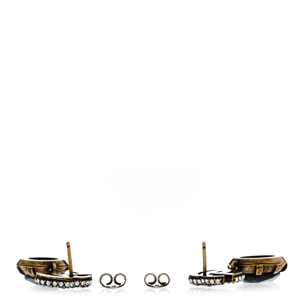 Metal Crystal Double G Drop Earrings Black Gold