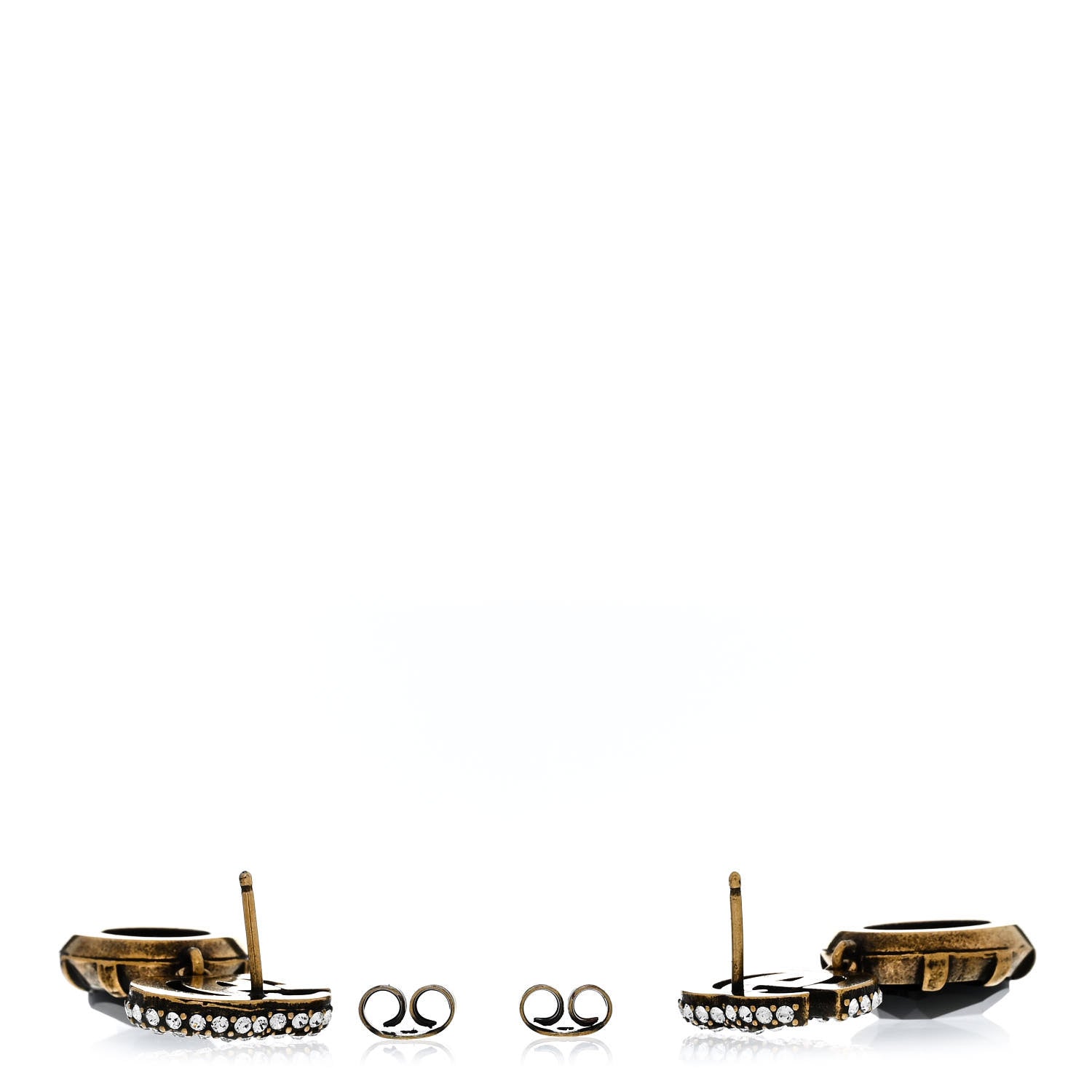 Metal Crystal Double G Drop Earrings Black Gold