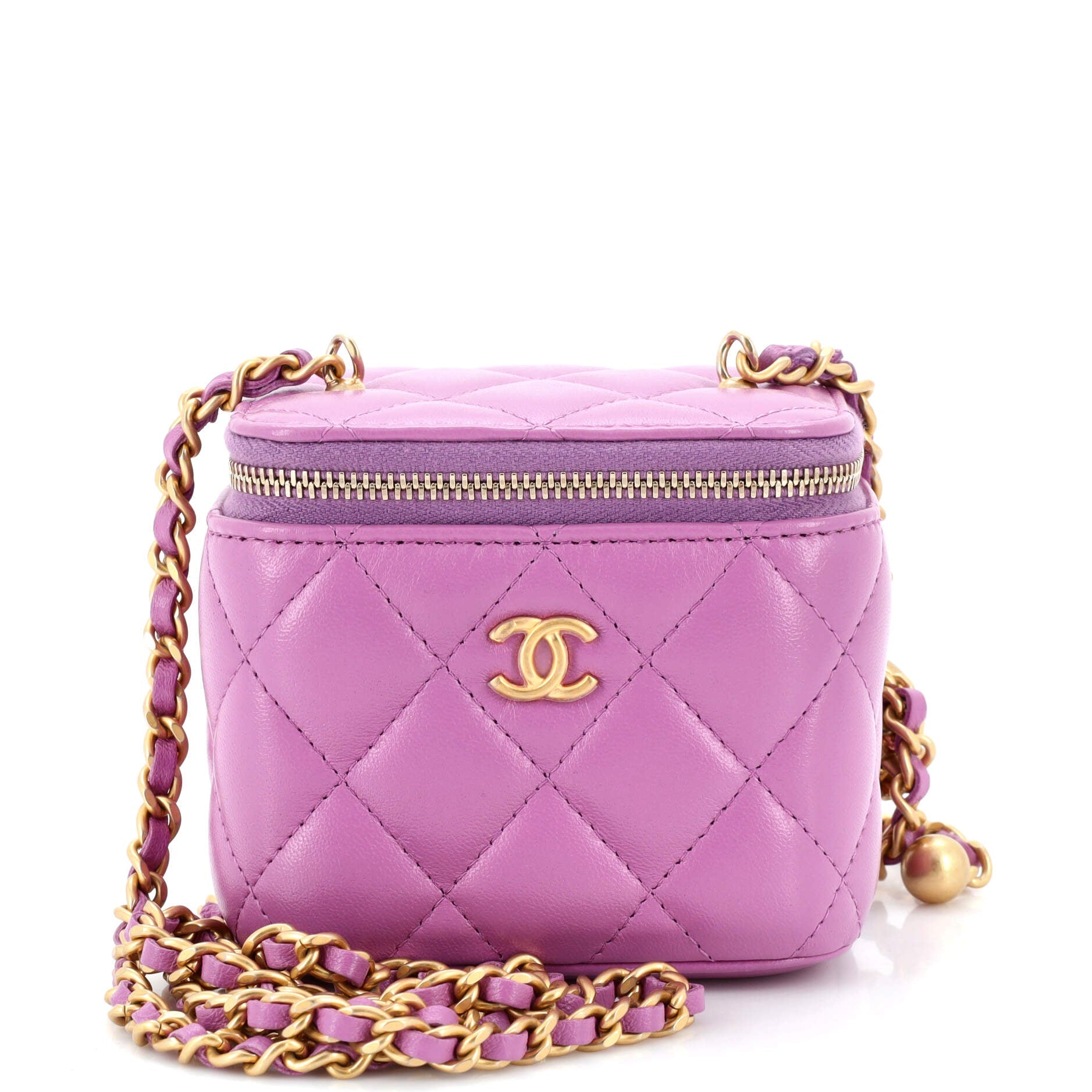 Pearl Crush Vanity Case with Chain Quilted Lambskin Mini