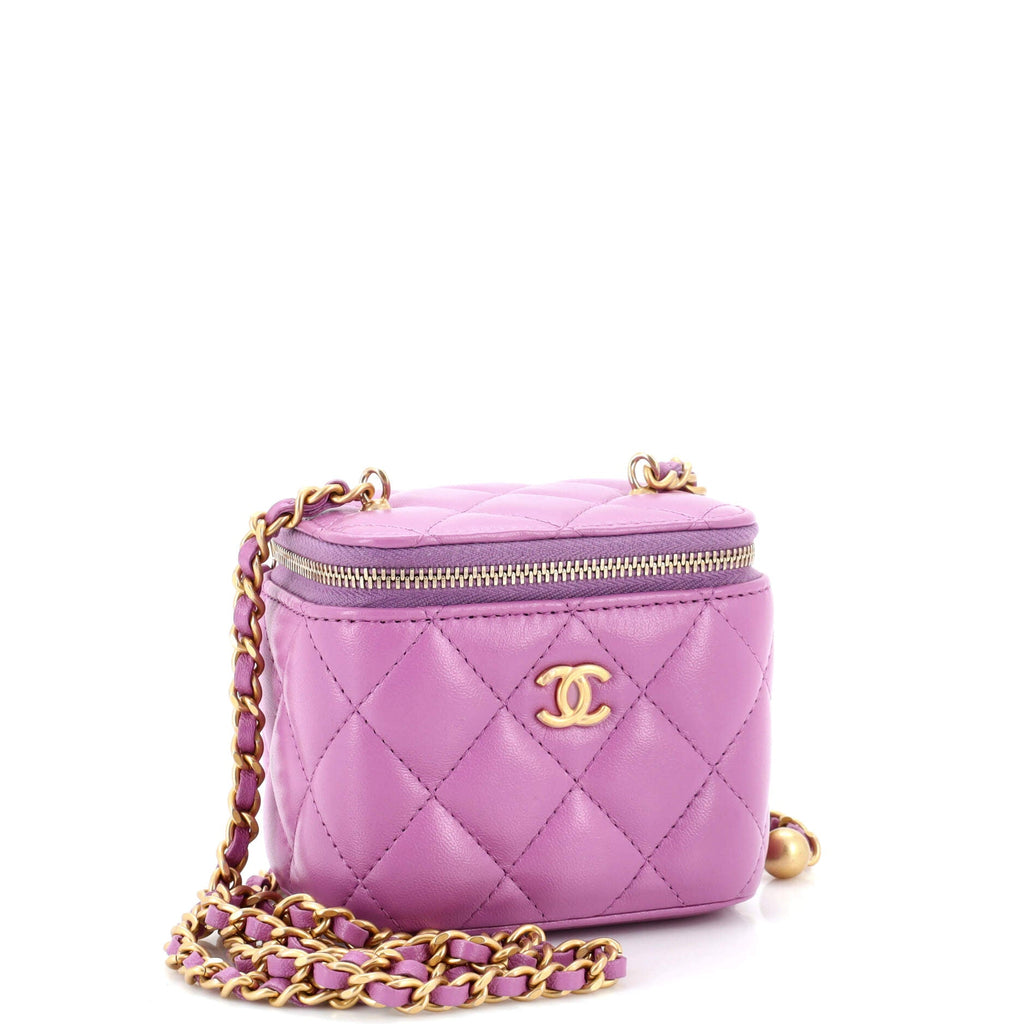 Pearl Crush Vanity Case with Chain Quilted Lambskin Mini