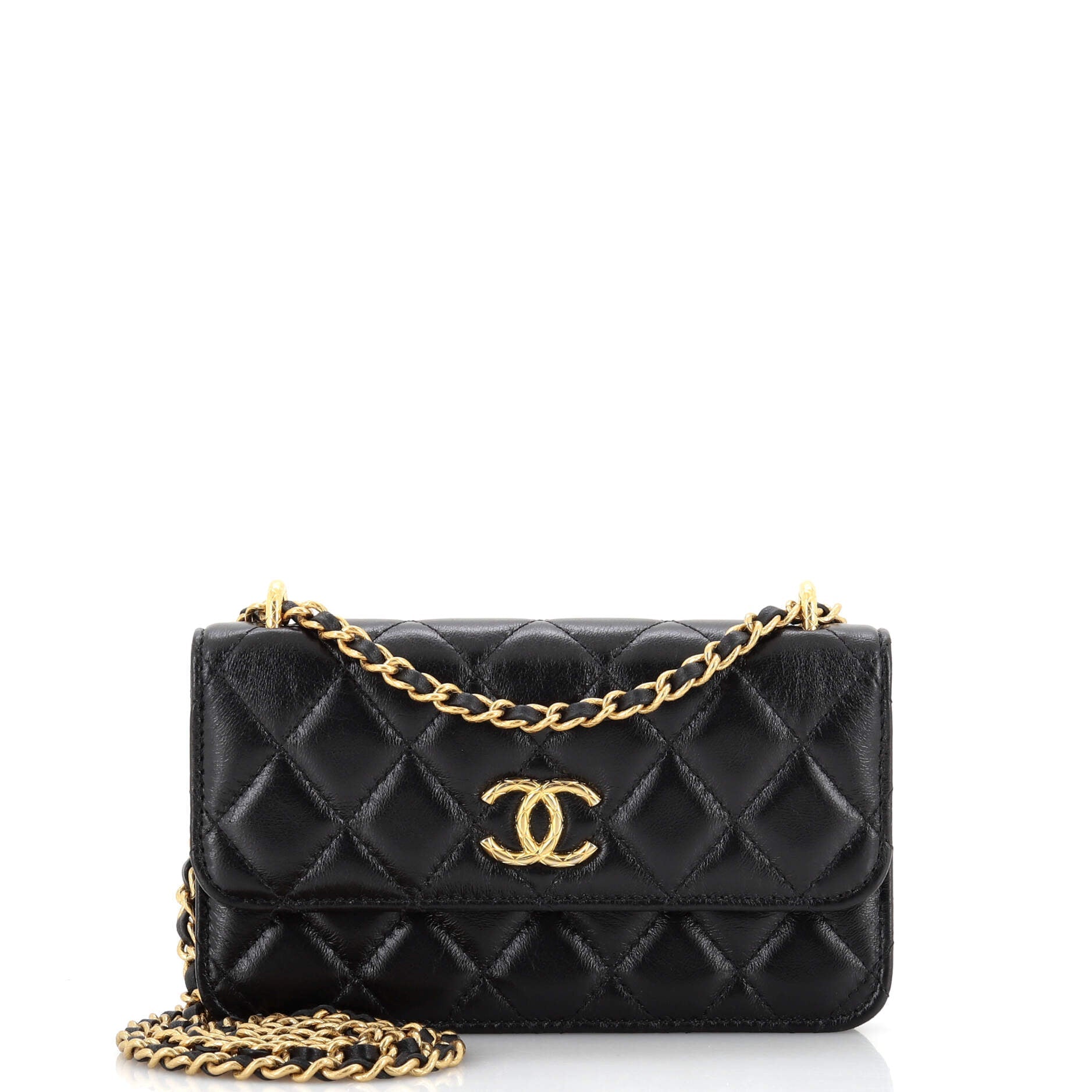 CC Flap Phone Holder with Chain Quilted Lambskin Mini