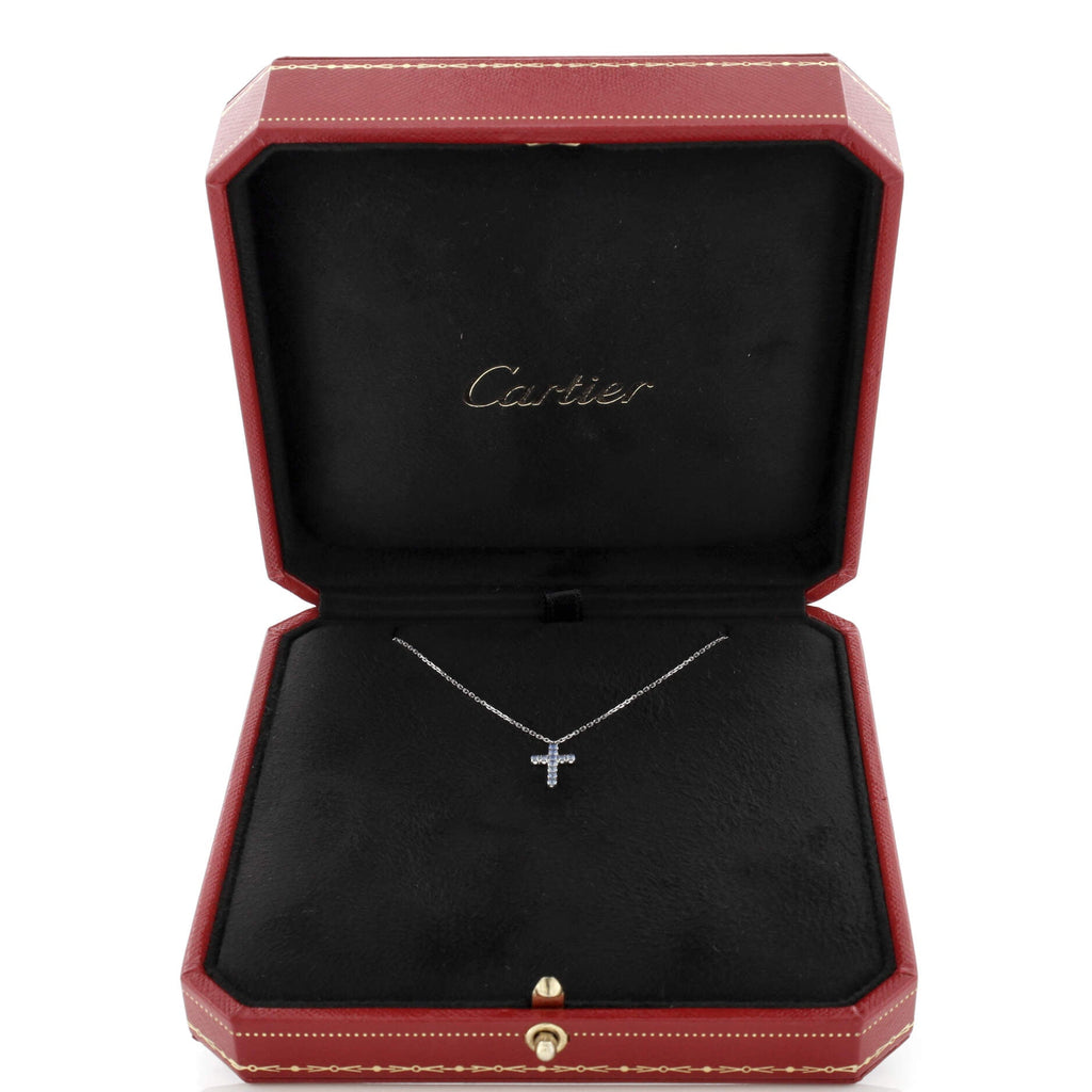 Cross Pendant Necklace 18K White Gold and Blue Sapphires