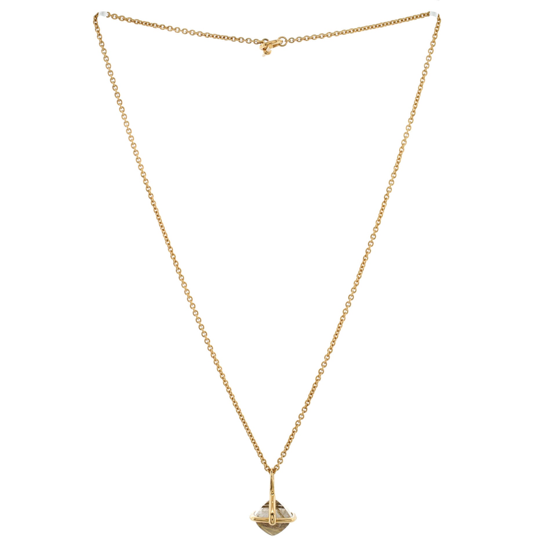 Color Stone Necklace 18K Yellow Gold and Rutilated Quartz