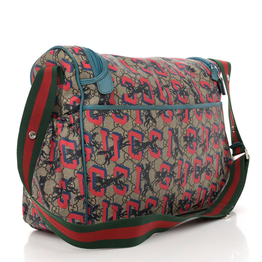 GG Supreme Monogram Gucci Wolf Diaper Bag Beige Red