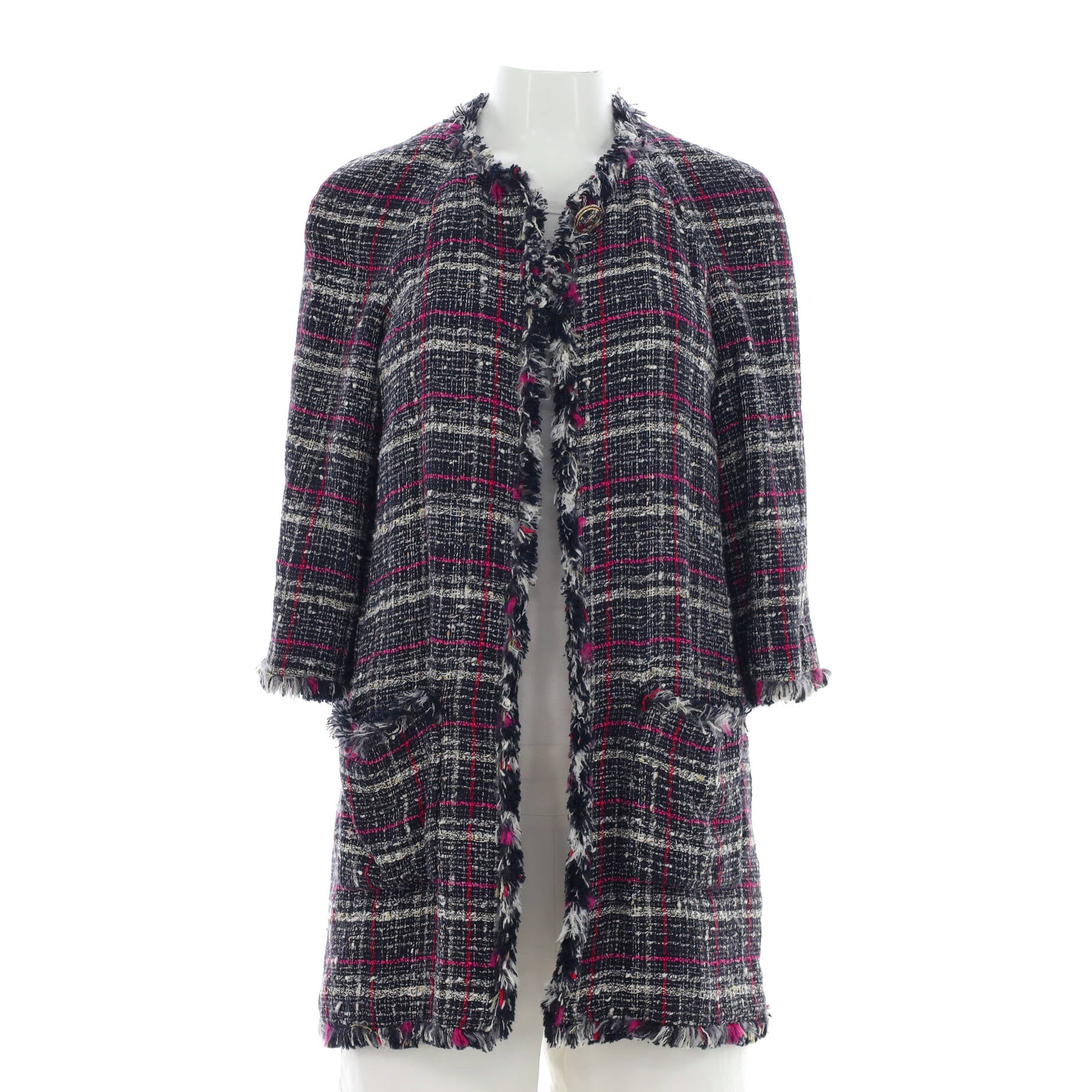 Women's Button Up Reversible Long Coat Tweed