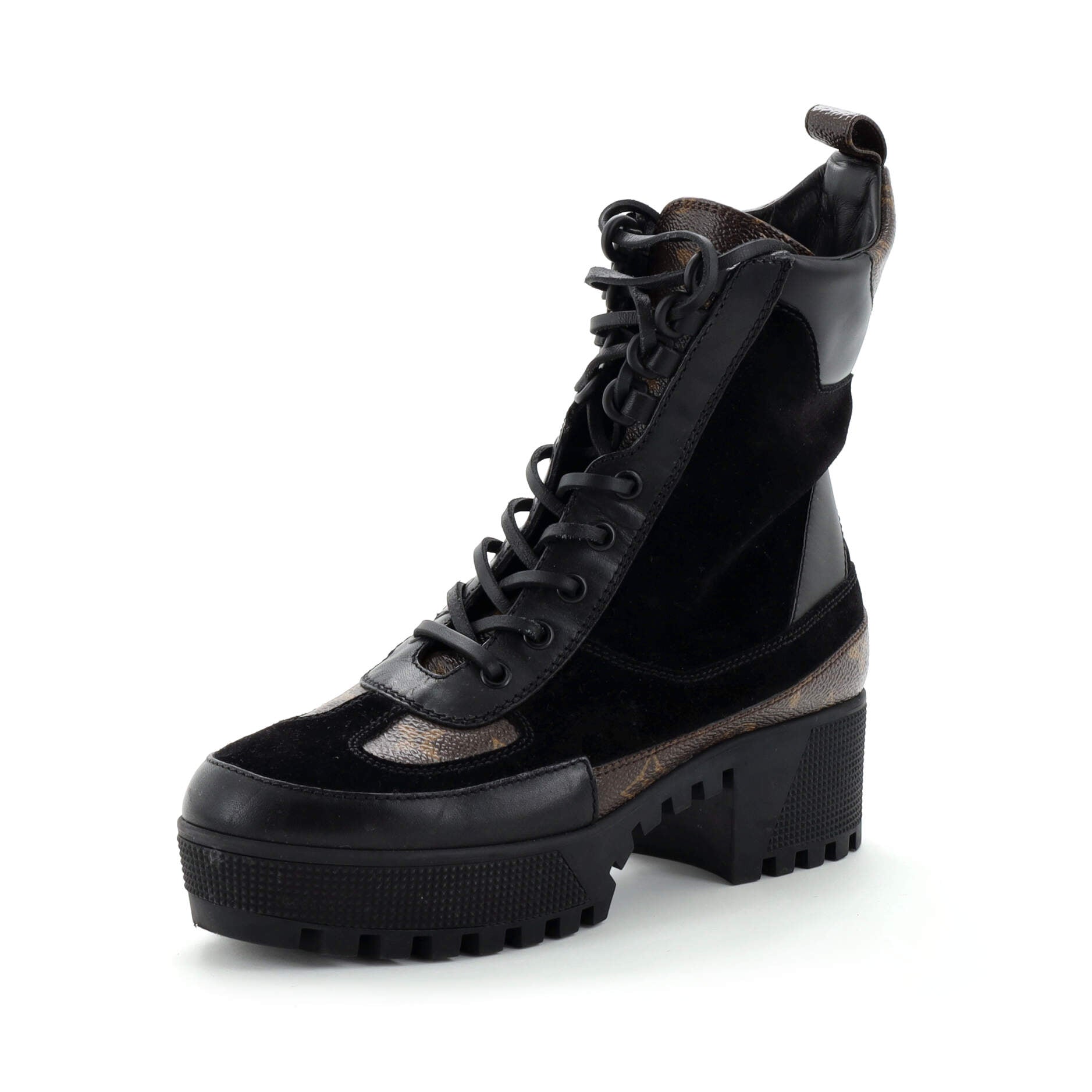 Women's Laureate Platform Desert Boots Suede with Monogram Canvas